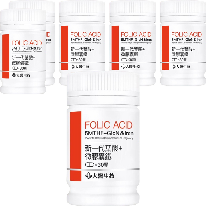 大醫生技 新一代葉酸+微膠囊鐵, 30顆, 6罐