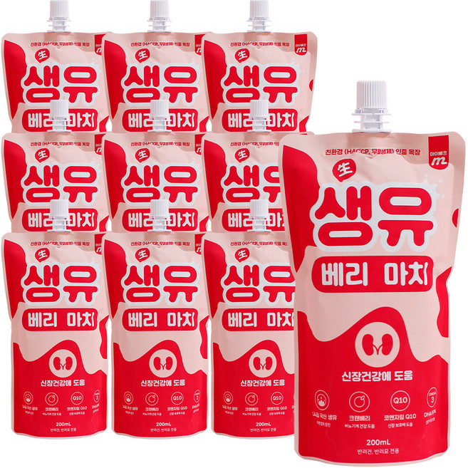 마이베프 반려동물 생유베리마치 펫밀크, 크랜베리맛, 200ml, 10개