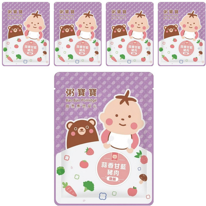 粥寶寶 無毒農 蒜香甘藍豬肉燉飯, 150g, 5包