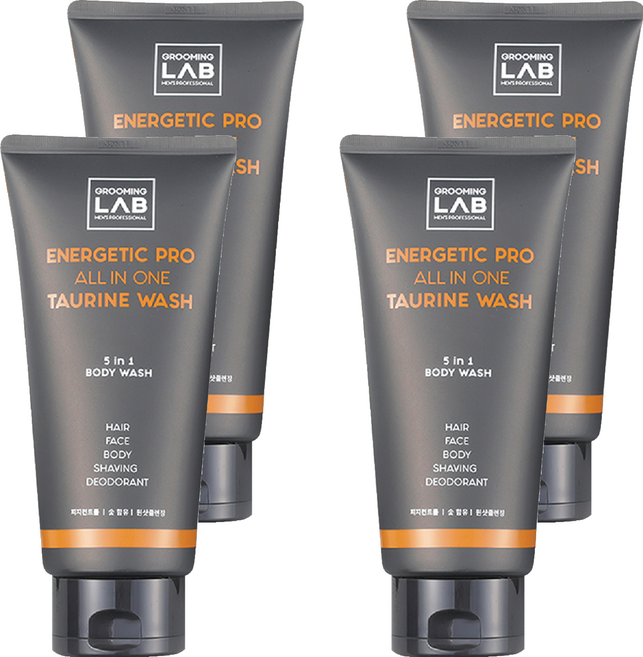 그루밍랩 남성용 에너제틱 프로 올인원 타우린 바디워시, 300ml, 4개