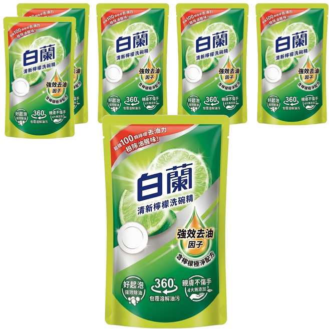 白蘭 清新檸檬洗碗精 補充包, 800g, 6包