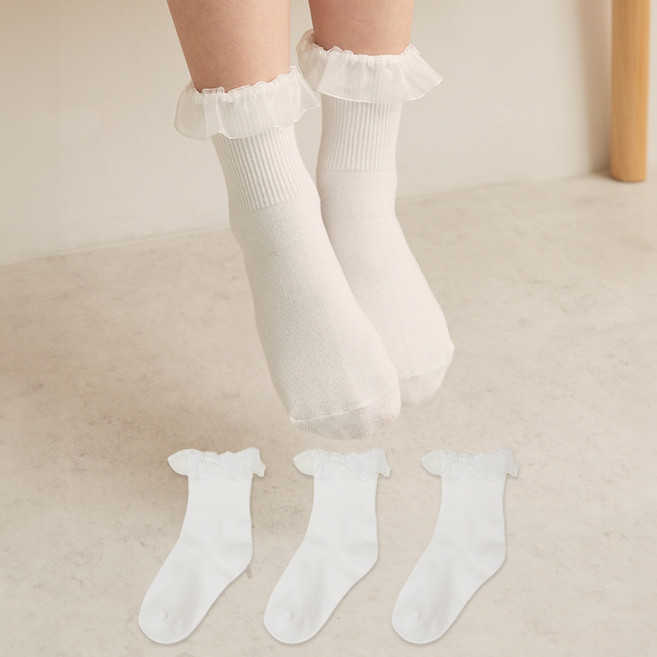 베이스알파에센셜 투웨이 레이스 양말 3켤레 세트