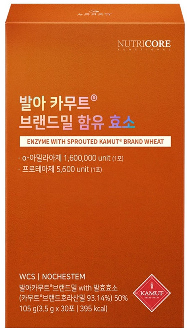 뉴트리코어 발아 카무트 브랜드밀 함유 효소 30p, 105g, 1개