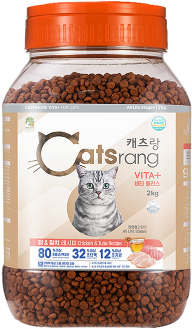 캐츠랑 전연령 고양이 비타플러스 건식사료, 닭+참치, 2kg, 1개