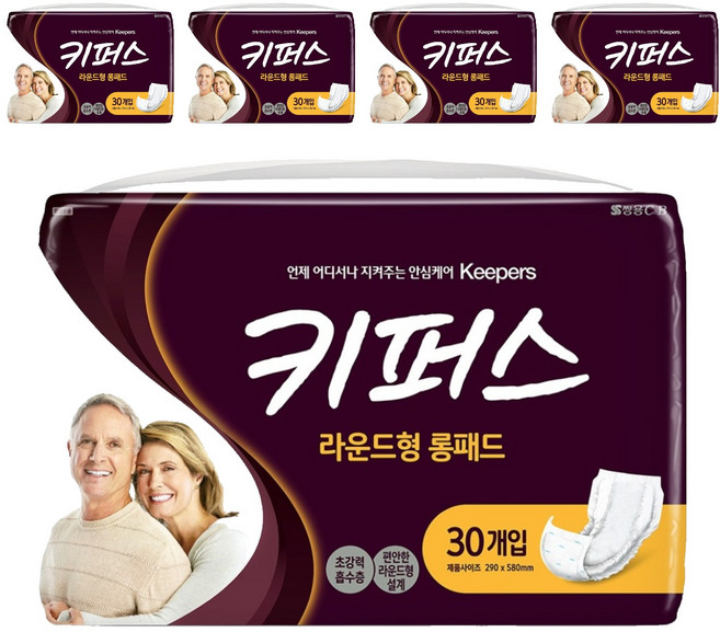 키퍼스 남녀공용 라운드형 롱패드 성인기저귀, 30개입, 5개