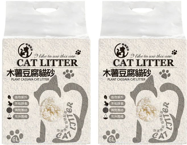 咪咪貓砂 木薯豆腐貓砂, 原味奶香, 6L, 2袋