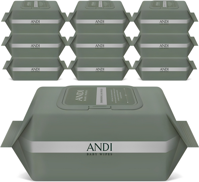 안디 시그니처 저자극 대용량 아기물티슈 캡형, 50g, 102매, 10개