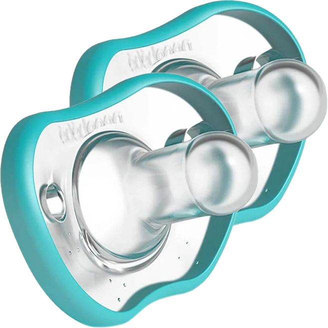 nanobebe 母感安撫奶嘴 弧度貼合 多種清洗方式 圓頭透明奶嘴, 0歲以上, 湖水藍, 2個