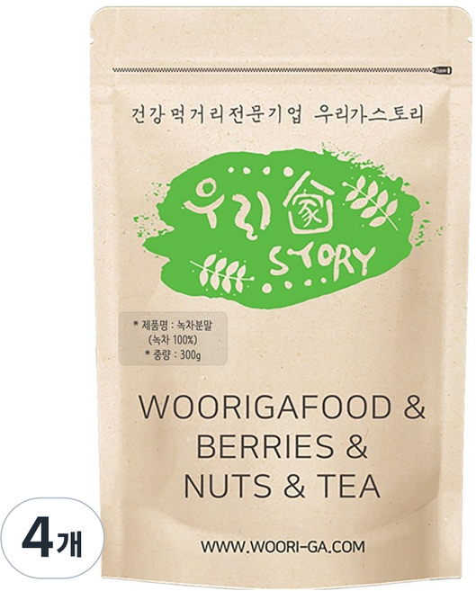 우리가스토리 국내산 녹차 분말, 300g, 4개