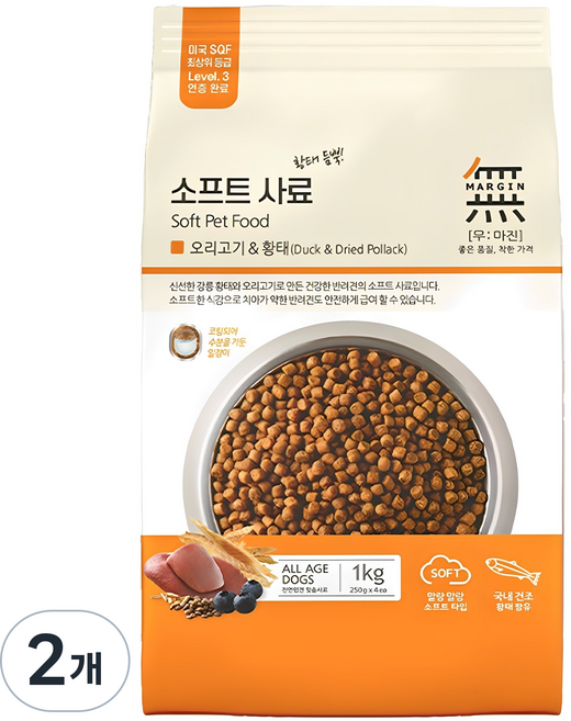 무마진 강아지 전연령용 소프트사료, 오리+황태, 1kg, 2개