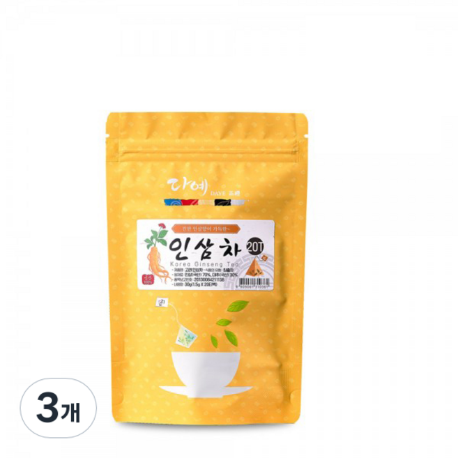 다예 6년근 고려 인삼차, 1.5g, 3개, 20개입
