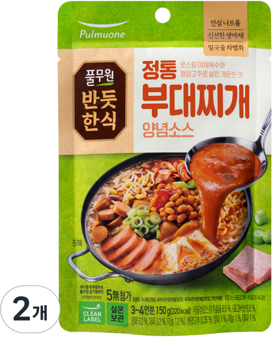 반듯한식 풀무원 정통 부대찌개 양념, 2개, 150g