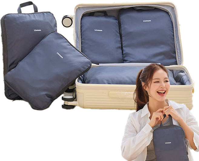 리브맘 부피슬림 의류 압축파우치 정리함 여행용 3종 세트, 1세트