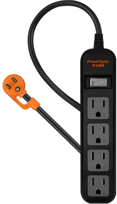 PowerSync 群加 直立式1開4插防雷擊抗搖擺延長用電源線組 3孔 TS4ZF012 18.5 x 4.3 x 3cm 253g, 1條, 黑色, 120cm