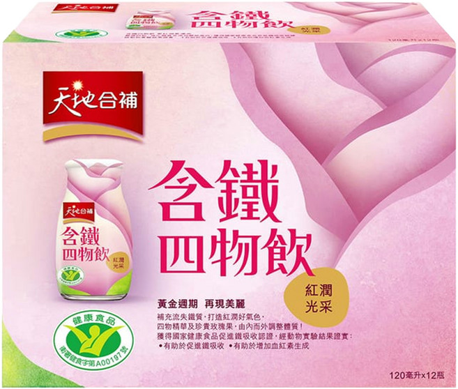 天地合補 含鐵玫瑰四物飲, 12瓶, 120ml, 1盒