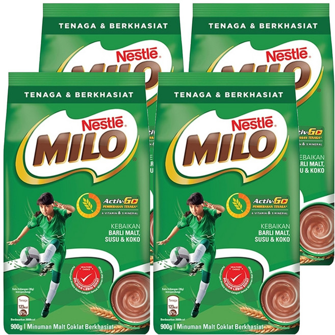 MILO 美祿 經典原味巧克力麥芽飲品 沖泡粉, 900g, 1入, 4袋