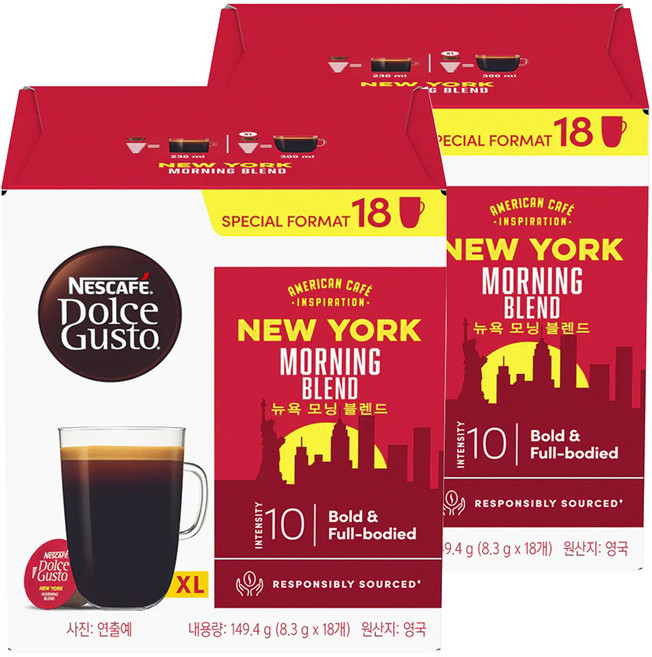 NESCAFE 雀巢咖啡 Dolce Gusto 多趣酷思 紐約美式晨光濃烈咖啡膠囊, 8.3g, 18顆, 2盒