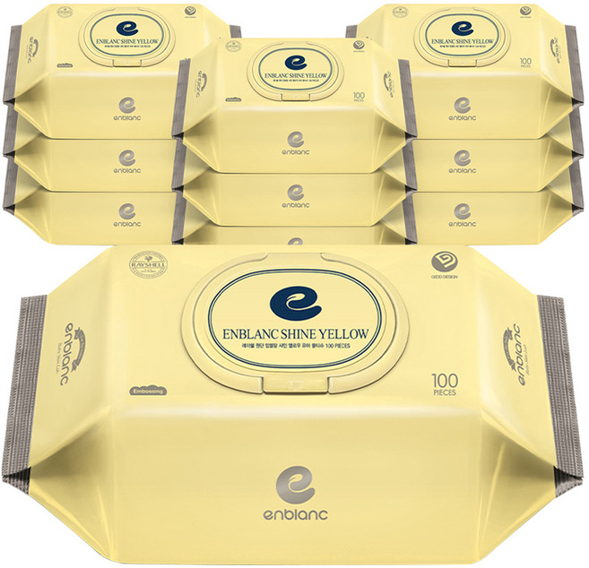 앙블랑 샤인 옐로우 유아물티슈 캡형, 55g, 100매, 10개