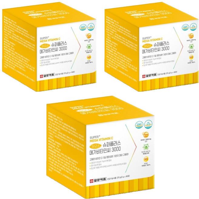 일양약품 슈퍼플러스 고용량 메가 비타민C 3000 90p, 270g, 3개