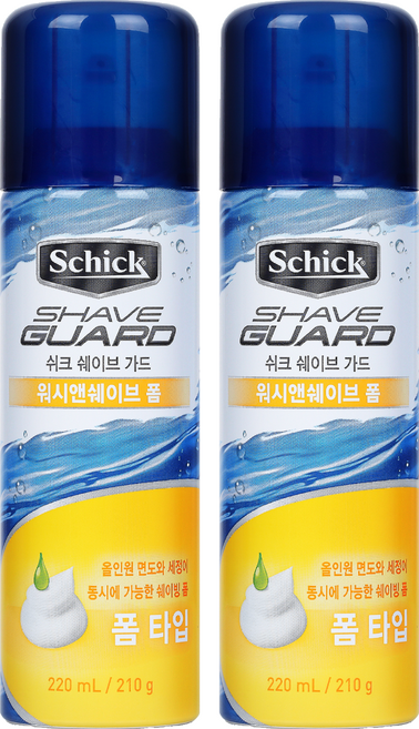 쉬크 쉐이브 가드 워시앤쉐이브 폼, 210g, 2개