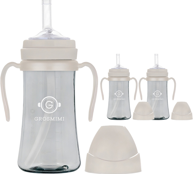 그로미미 PPSU 빨대컵, 300ml, 3개, 크림베이지