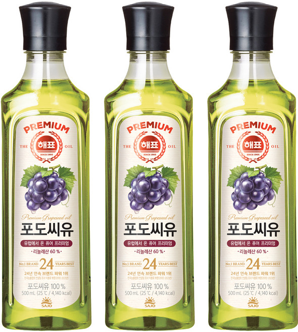 해표 포도씨유, 500ml, 3개