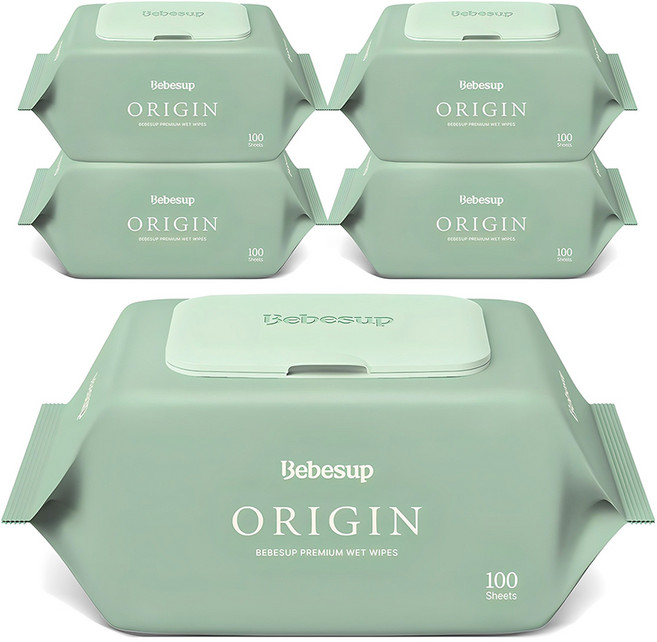 베베숲 오리진 물티슈 캡형, 50g, 100매, 5개