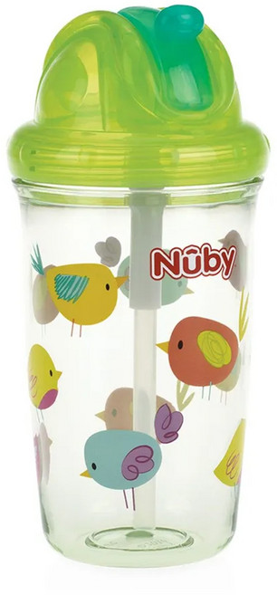 Nuby 晶透學飲杯 細吸管 10455 12個月以上, 顏色隨機, 300ml, 1個