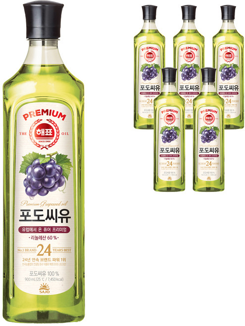 해표 포도씨유, 900ml, 6개