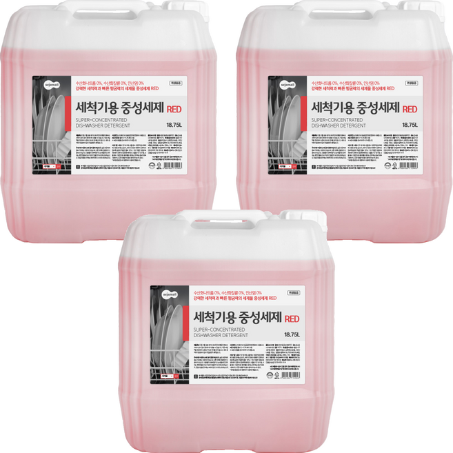 세제몰 식기세척기용 중성세제 RED, 18.75L, 3개