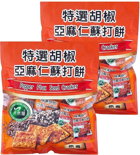 天然屋 特選胡椒亞麻仁蘇打餅 酥脆美味 小包裝設計, 288g, 2袋