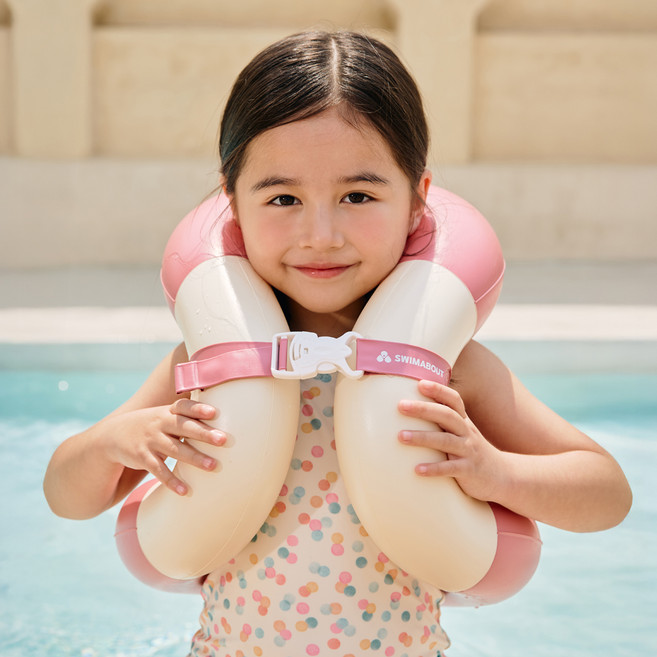 SWIM ABOUT 兒童雙色經典頸圈, 玫瑰粉, 1個