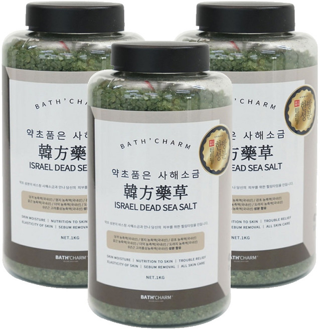 바스참 사해소금 약초 용기형, 1kg, 3개