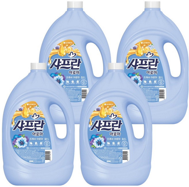 샤프란 섬유유연제 프레쉬 아로마 본품, 3.1L, 4개