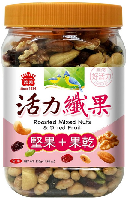 義美 活力纖果 堅果 + 果乾, 330g, 1罐