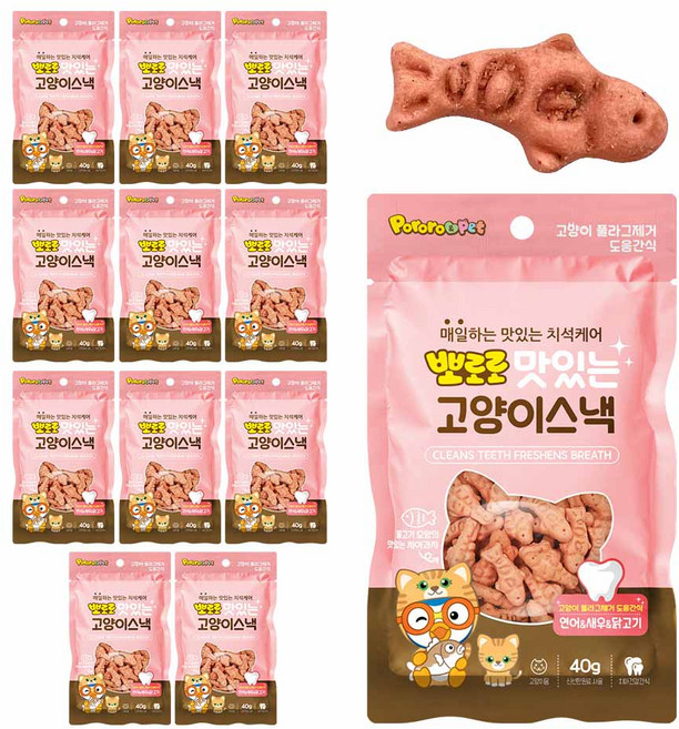 에이비에스엘 고양이 뽀로로 맛있는 스낵, 혼합맛(연어/새우/닭고기), 40g, 12개