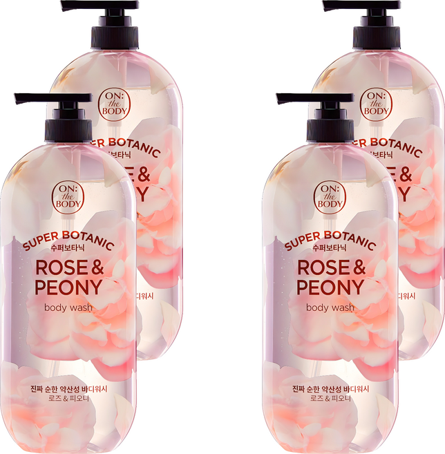온더바디 수퍼보타닉 바디워시 로즈 앤 피오니향, 900g, 4개