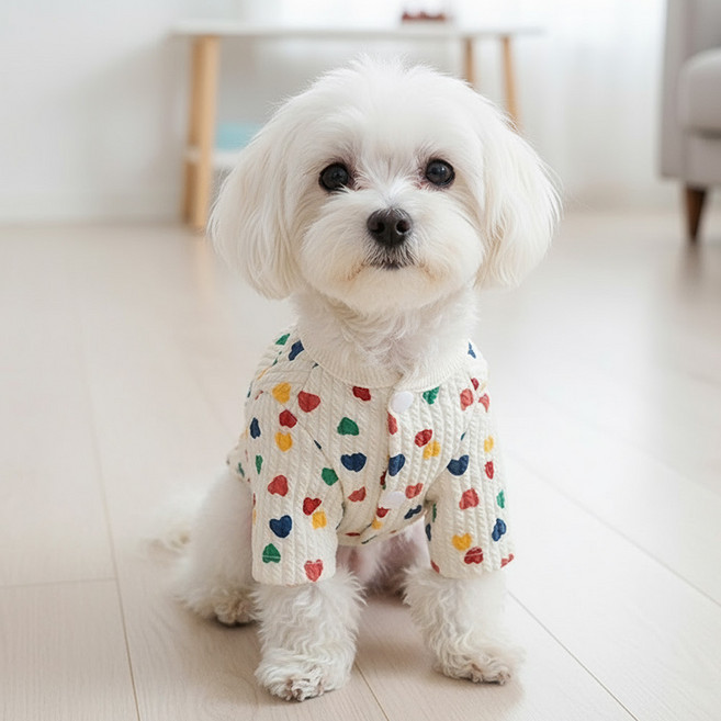 쁘띠도그 반려동물 하트양털점퍼, 크림, 1개