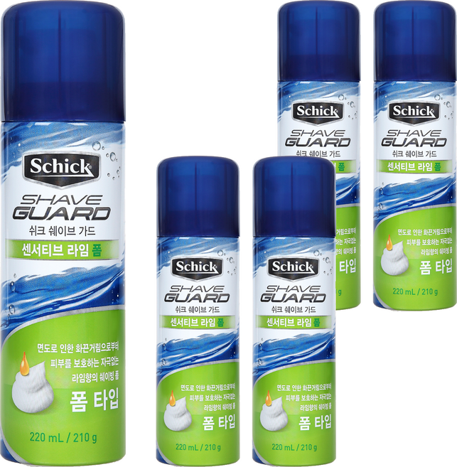 쉬크 쉐이브가드 센서티브 라임 쉐이빙 폼, 220ml, 5개