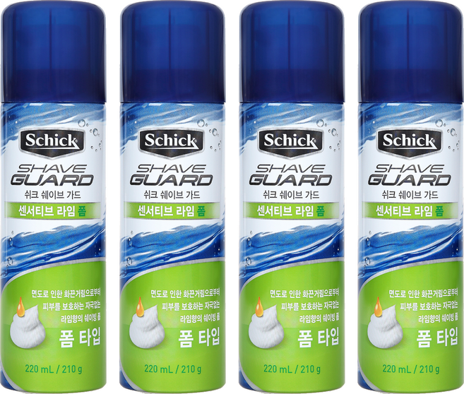 쉬크 쉐이브가드 센서티브 라임 쉐이빙 폼, 220ml, 4개