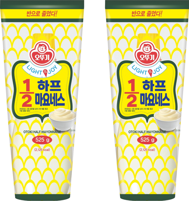 오뚜기 LIGHT 앤 JOY 하프마요네스, 525g, 2개