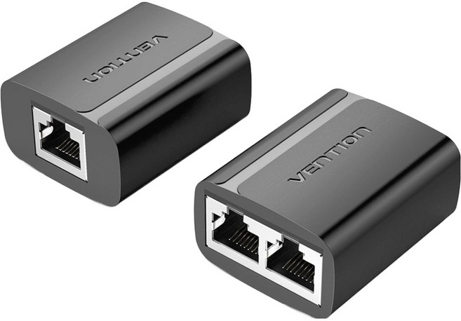 벤션 2 to 1 to 2 랜 연장 커플러 이중 커넥터, 블랙, 2개, 43.7mm