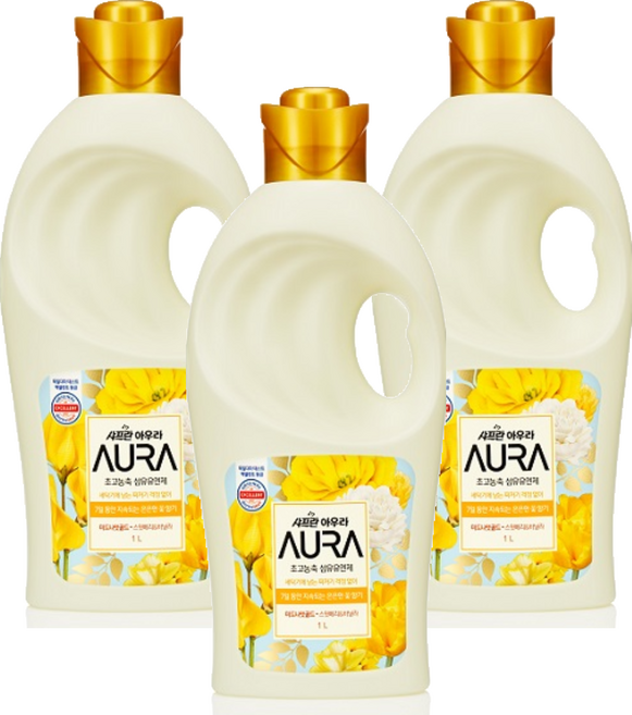 아우라 초고농축 섬유유연제 미드나잇골드 본품, 1L, 3개