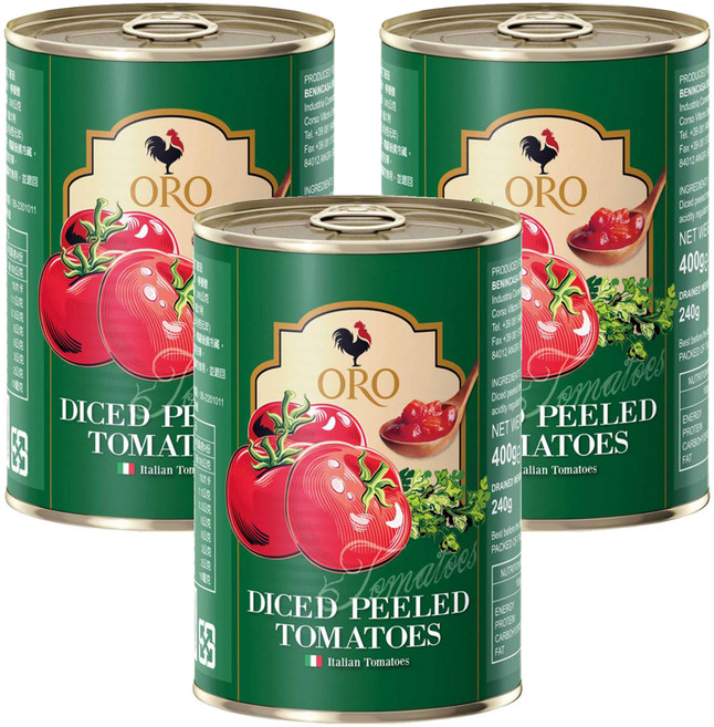 ORO 去皮切丁番茄, 400g, 3罐