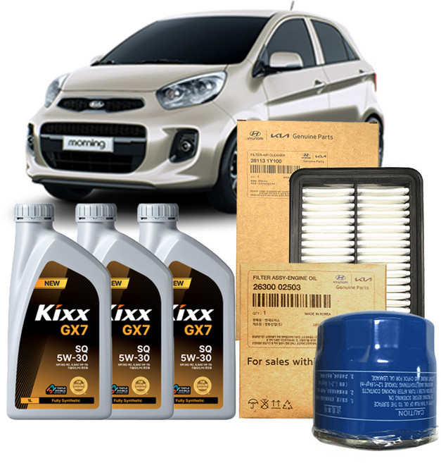킥스 G1 5W-30 엔진오일세트 출장교체, 1세트, 더 뉴 모닝 가솔린 1.0 MPI 2015년~2017년, 기아