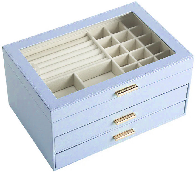 PORA BELLA 大容量皮革L943首飾盒, 藍紫色, 1個