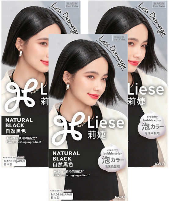 Liese 莉婕 泡沫染髮劑, 自然黑色, 3個