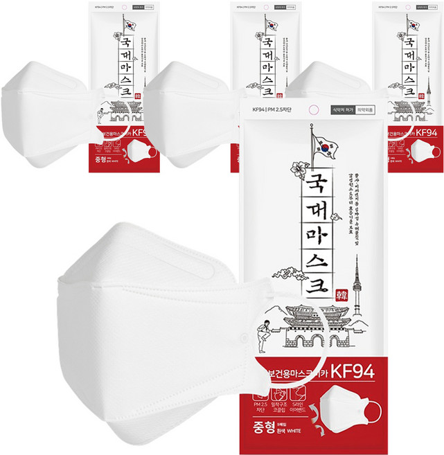 황사 미세먼지 국대마스크 중형 KF94, 5개입, 24개, 흰색