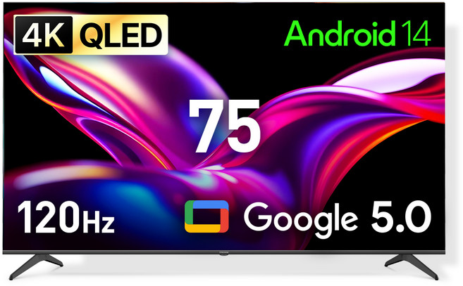 프리즘코리아 4K UHD QLED 구글 5 AI DLG120Hz 스마트TV + 전동 스탠드, CP75G5Q, P220, 방문설치, 스탠드형, 189.2cm(75인치)