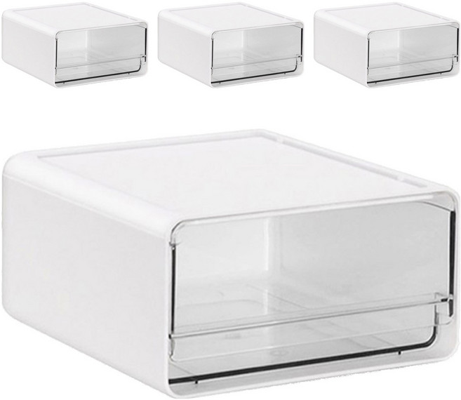 comet 家用透明抽屜多功能收納盒, 白色, 4個